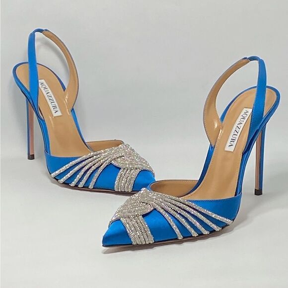 Aquazzura Gatsby Crystal-Embellished Satin Pumps size 39 - Picture 9 of 12